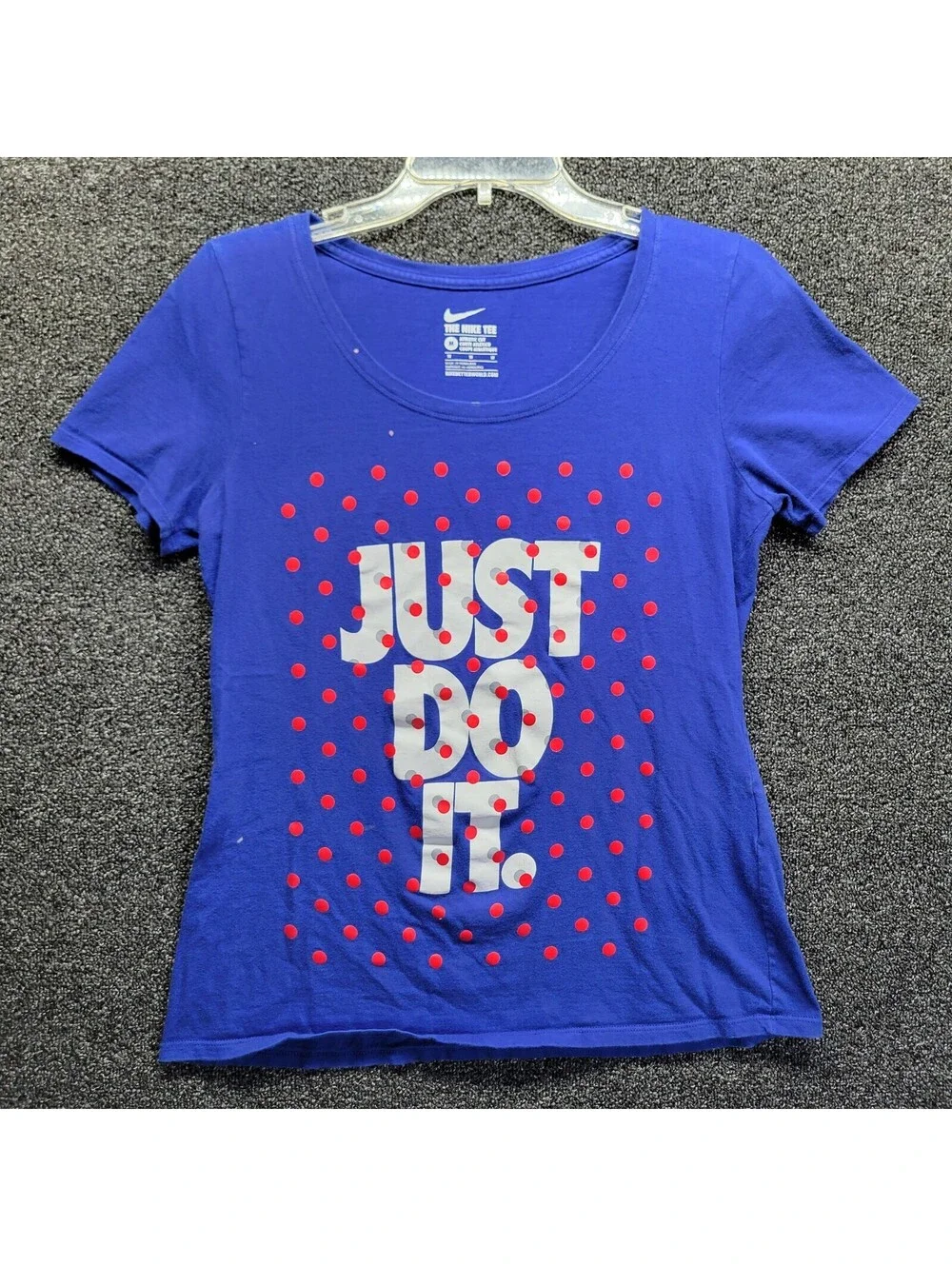 Nike Womens Just Do It Blue T-shirt Sz M Short Sleeve Polka Dots
